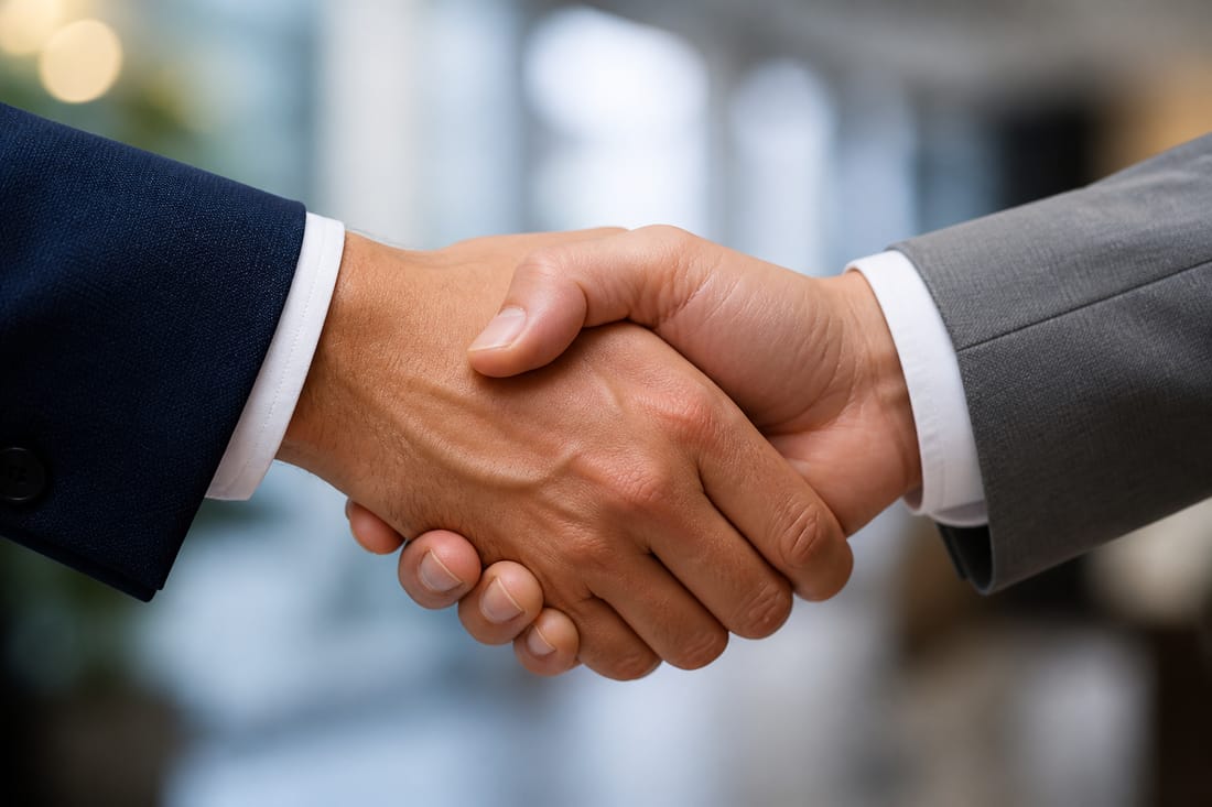 Exemple : poignée de main cadrée sur les mains uniquement